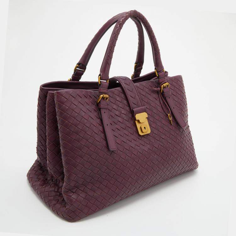 Pre Owned Bottega Veneta Plum Purple Intrecciato Leather Roma Tote