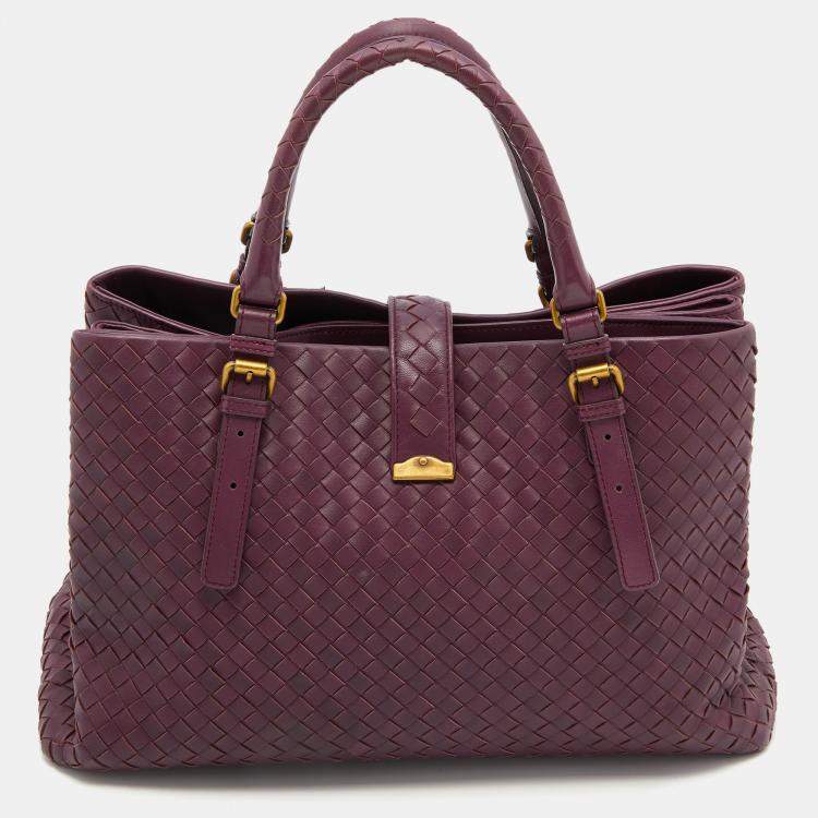 Pre Owned Bottega Veneta Plum Purple Intrecciato Leather Roma Tote