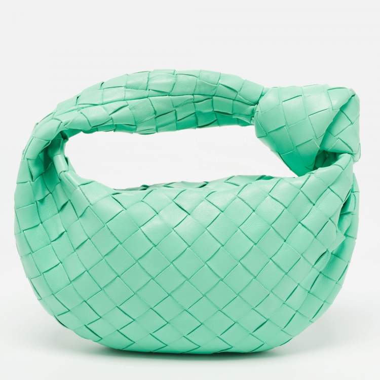 Pre Owned Bottega Veneta Green Intrecciato Leather Mini Jodie Hobo