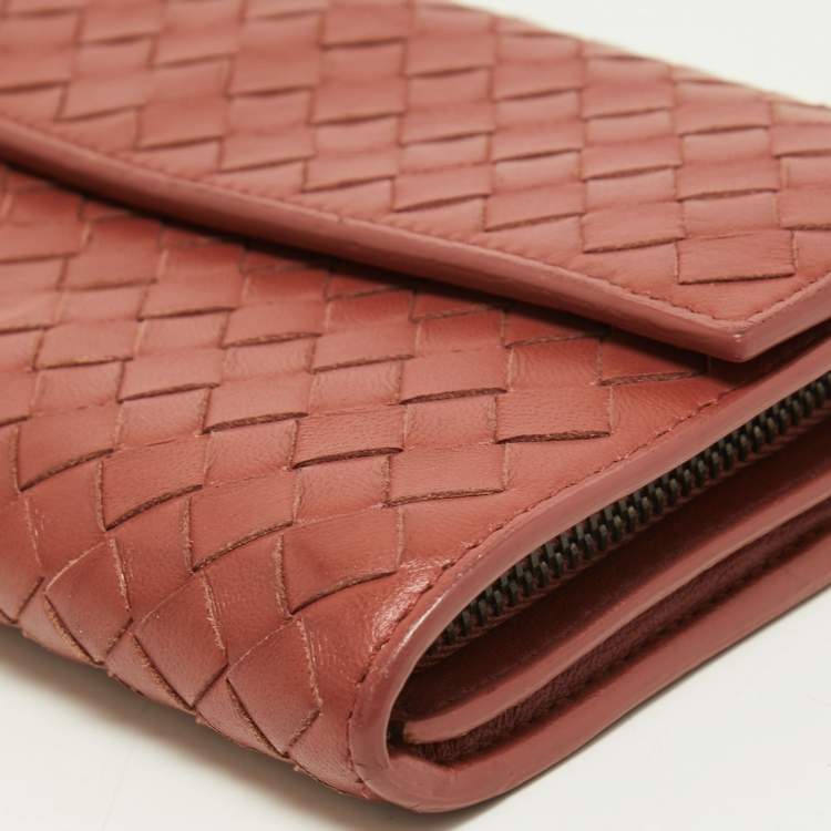 Pre Owned Bottega Veneta Brown Intrecciato Leather Flap Continental Wallet