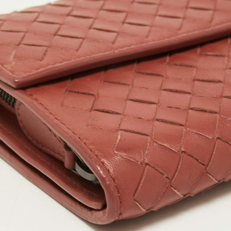 Pre Owned Bottega Veneta Brown Intrecciato Leather Flap Continental Wallet