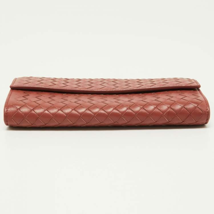 Pre Owned Bottega Veneta Brown Intrecciato Leather Flap Continental Wallet