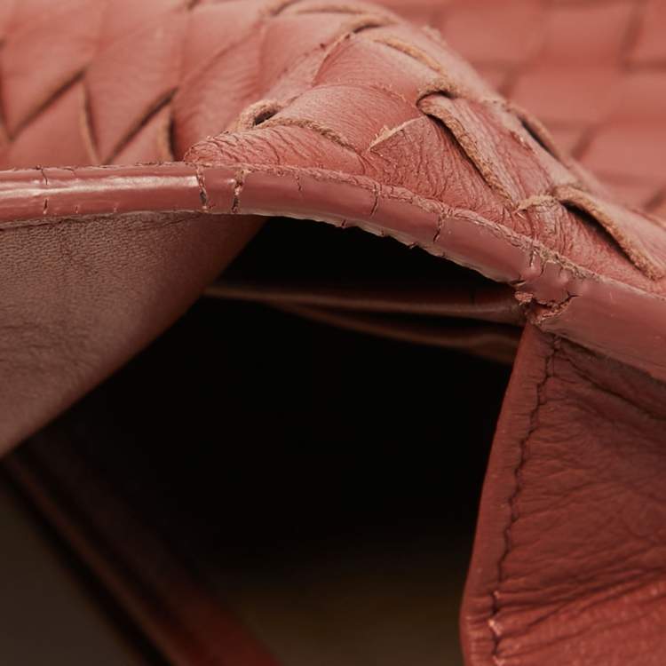 Pre Owned Bottega Veneta Brown Intrecciato Leather Flap Continental Wallet