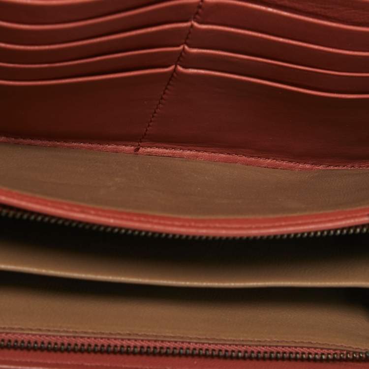 Pre Owned Bottega Veneta Brown Intrecciato Leather Flap Continental Wallet