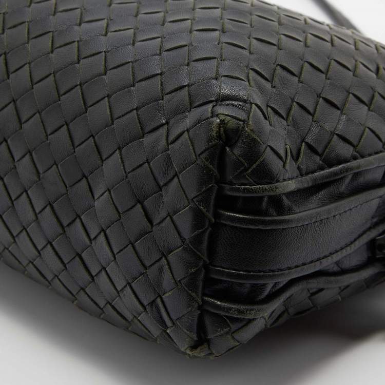 Pre Owned Bottega Veneta Dark Green Intrecciato Leather Nodini Double Zip Crossbody Bag