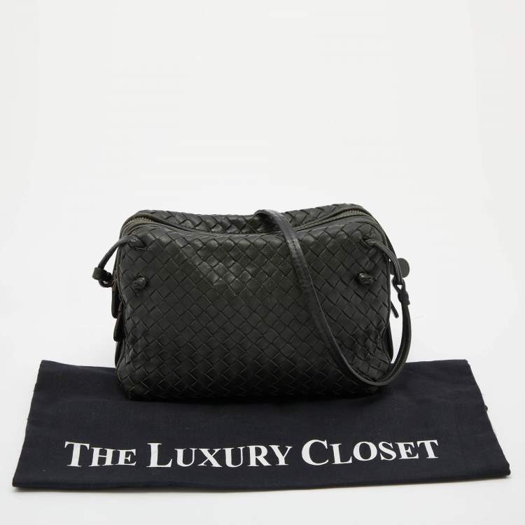 Pre Owned Bottega Veneta Dark Green Intrecciato Leather Nodini Double Zip Crossbody Bag