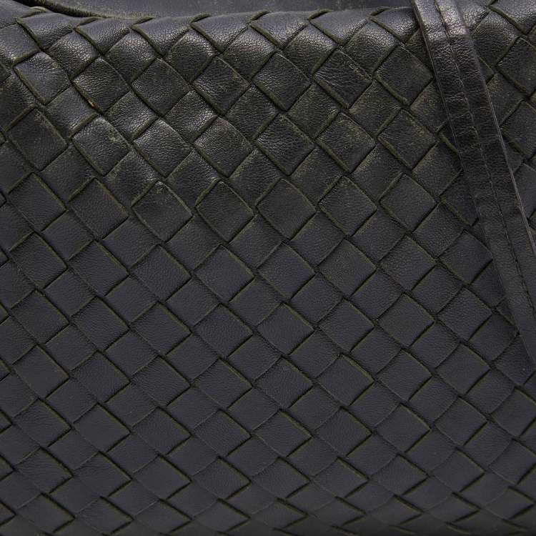 Pre Owned Bottega Veneta Dark Green Intrecciato Leather Nodini Double Zip Crossbody Bag