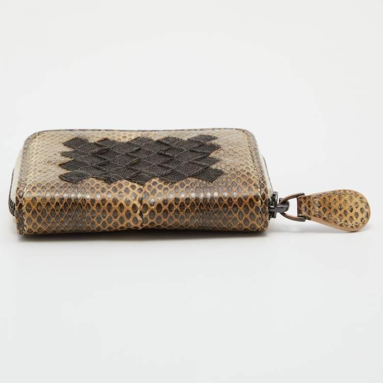 Pre Owned Bottega Veneta Beige Watersnake Leather Zip Coin Purse