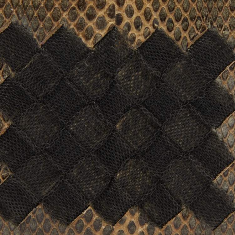 Pre Owned Bottega Veneta Beige Watersnake Leather Zip Coin Purse