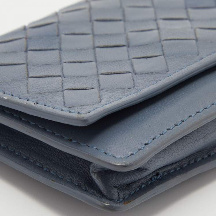 مملوكة مسبقًا Bottega Veneta Blue Intrecciato Leather Card Case