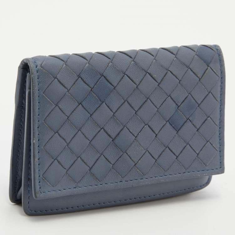 مملوكة مسبقًا Bottega Veneta Blue Intrecciato Leather Card Case