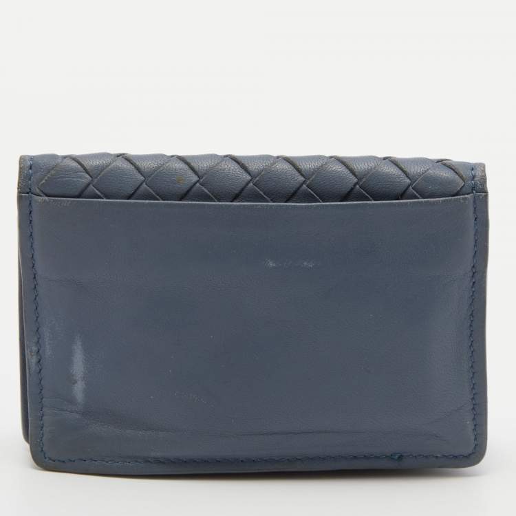 مملوكة مسبقًا Bottega Veneta Blue Intrecciato Leather Card Case