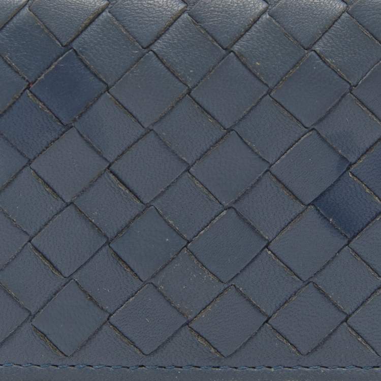 مملوكة مسبقًا Bottega Veneta Blue Intrecciato Leather Card Case