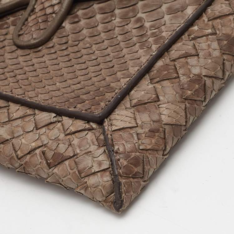 Pre Owned Bottega Veneta Dark Beige Python Envelope Clutch