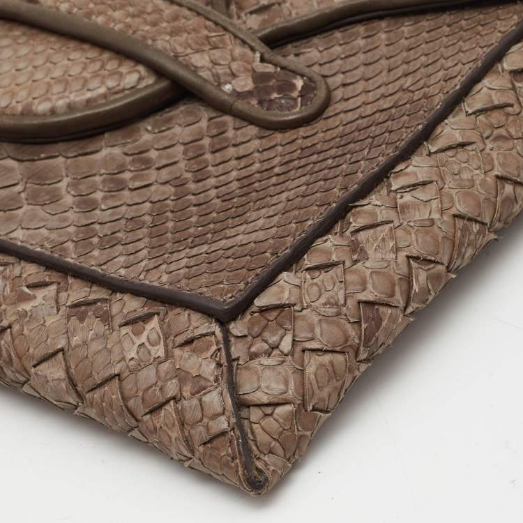 Pre Owned Bottega Veneta Dark Beige Python Envelope Clutch