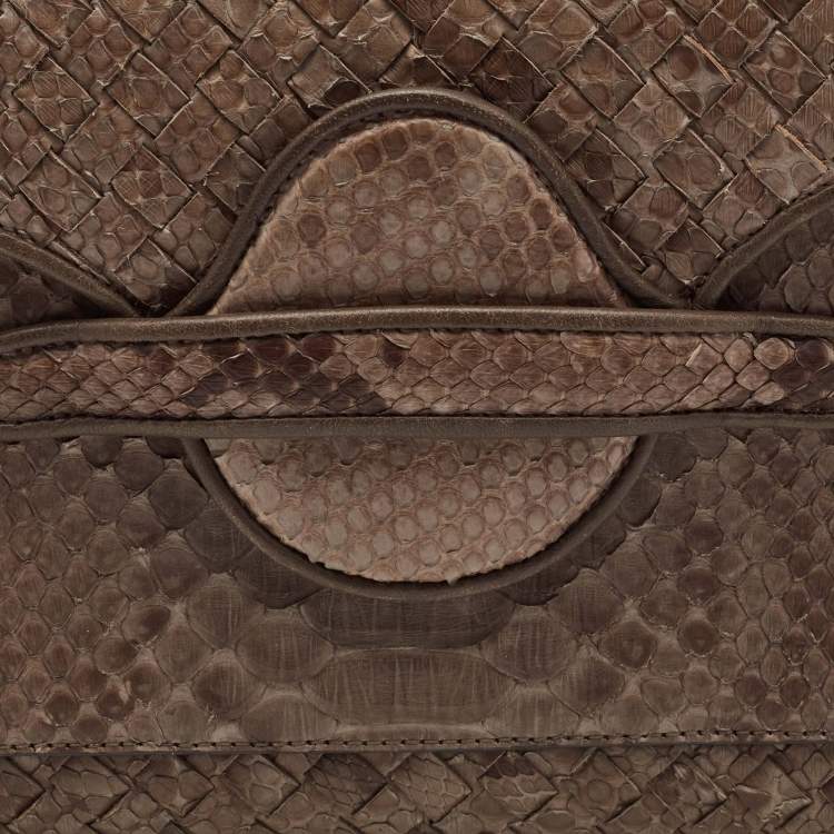 Pre Owned Bottega Veneta Dark Beige Python Envelope Clutch