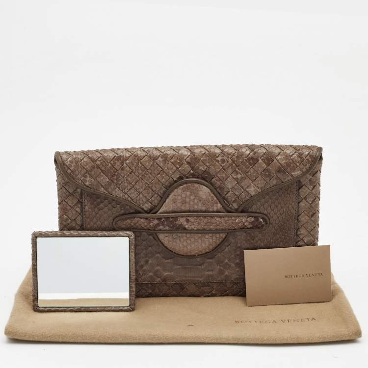 Pre Owned Bottega Veneta Dark Beige Python Envelope Clutch