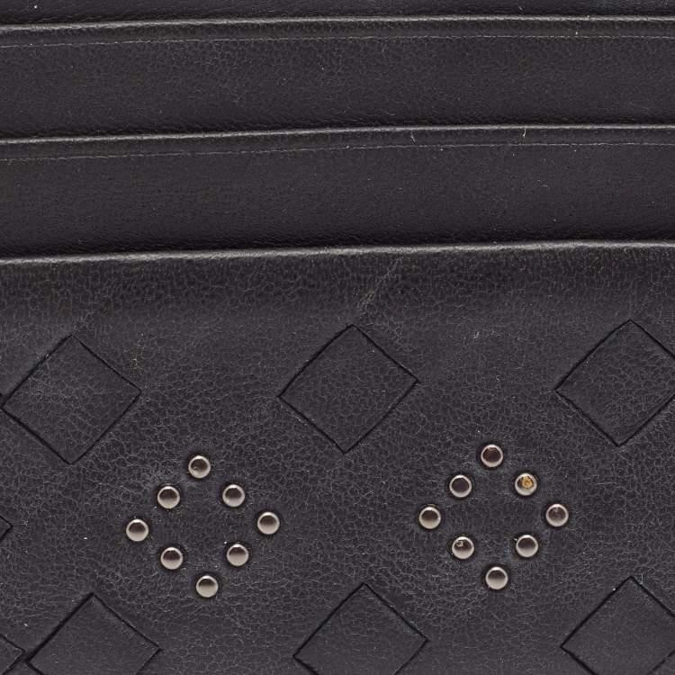 مملوكة مسبقًا Bottega Veneta Black Intrecciato Leather Studded Card Holder
