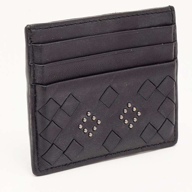 مملوكة مسبقًا Bottega Veneta Black Intrecciato Leather Studded Card Holder