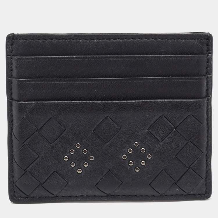 مملوكة مسبقًا Bottega Veneta Black Intrecciato Leather Studded Card Holder