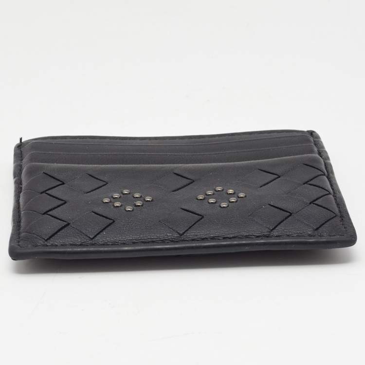 مملوكة مسبقًا Bottega Veneta Black Intrecciato Leather Studded Card Holder