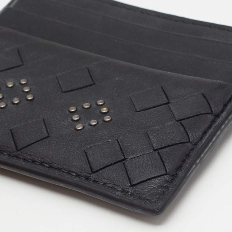 مملوكة مسبقًا Bottega Veneta Black Intrecciato Leather Studded Card Holder