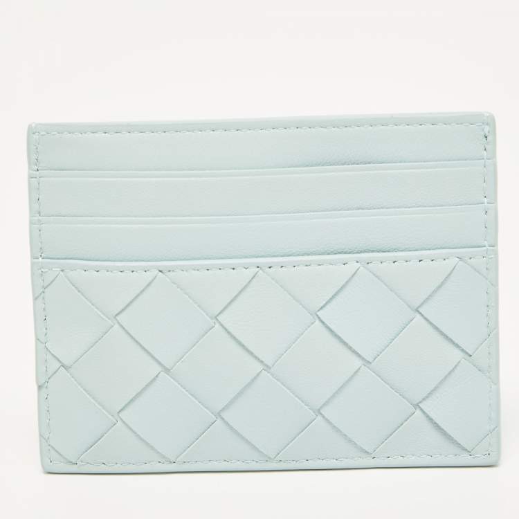 Pre Owned Bottega Veneta Light Blue Intrecciato Leather Card Holder
