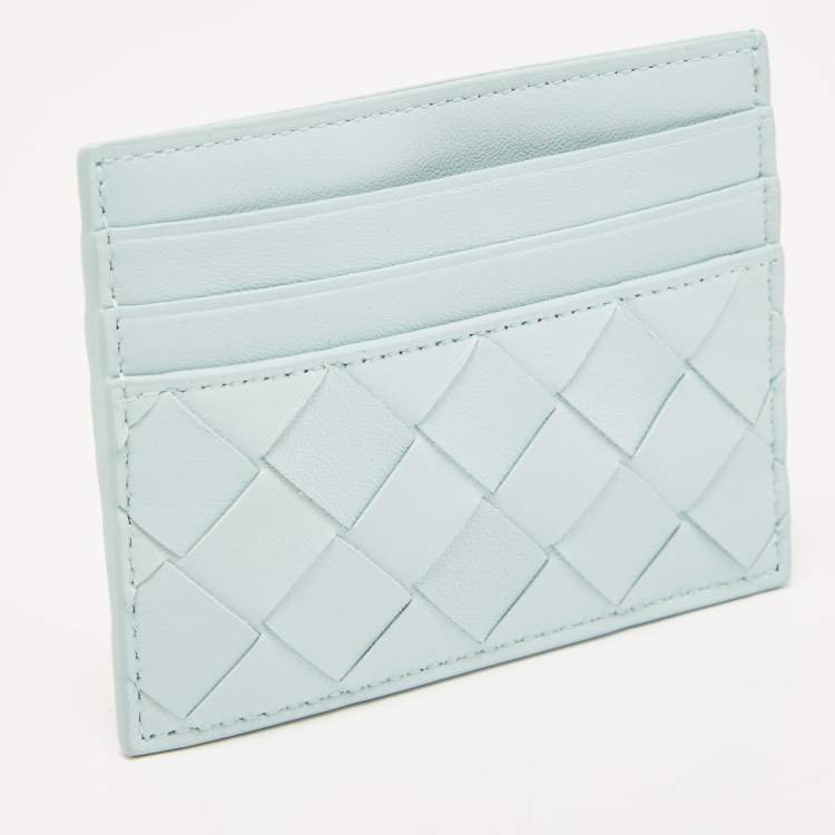 Pre Owned Bottega Veneta Light Blue Intrecciato Leather Card Holder