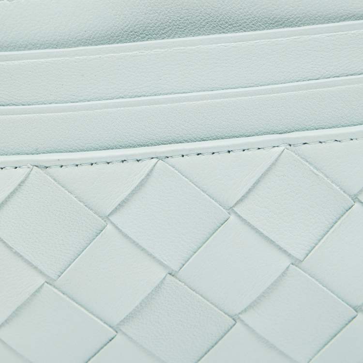 Pre Owned Bottega Veneta Light Blue Intrecciato Leather Card Holder