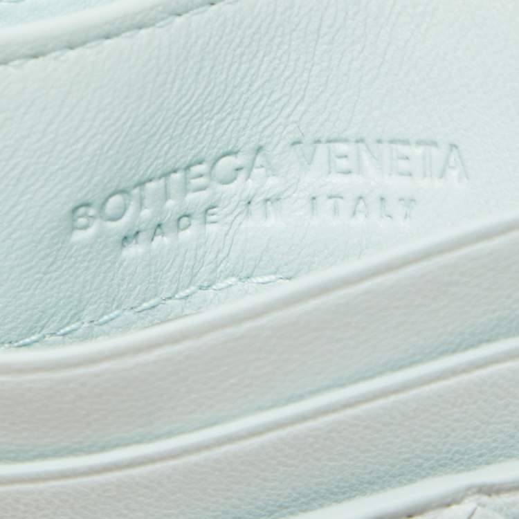 Pre Owned Bottega Veneta Light Blue Intrecciato Leather Card Holder