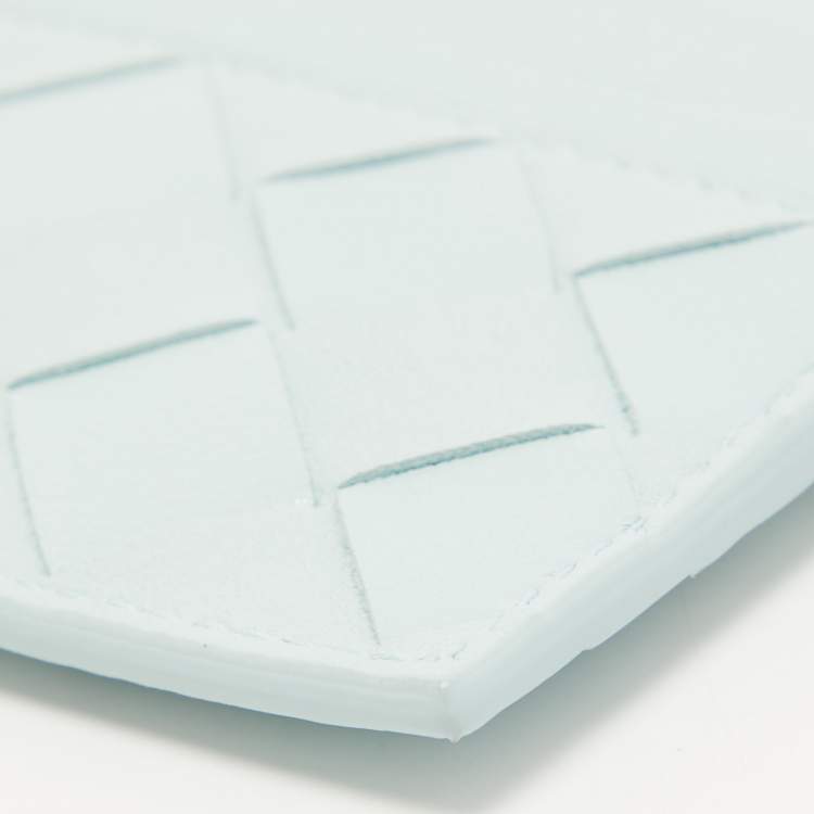 Pre Owned Bottega Veneta Light Blue Intrecciato Leather Card Holder