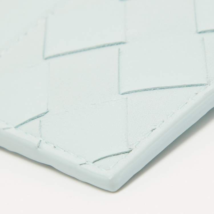 Pre Owned Bottega Veneta Light Blue Intrecciato Leather Card Holder