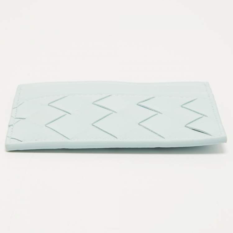 Pre Owned Bottega Veneta Light Blue Intrecciato Leather Card Holder