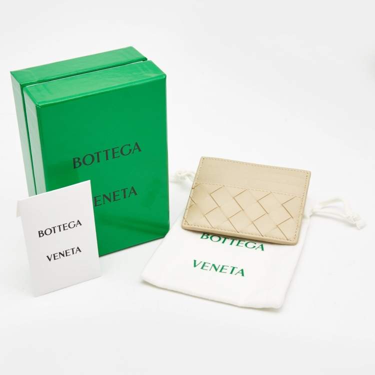 Pre Owned Bottega Veneta Beige Intrecciato Leather Card Holder