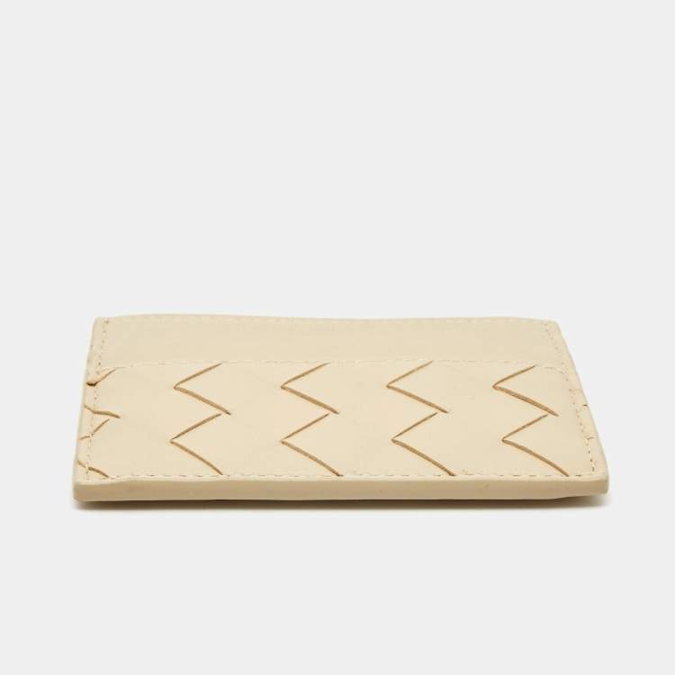 Pre Owned Bottega Veneta Beige Intrecciato Leather Card Holder