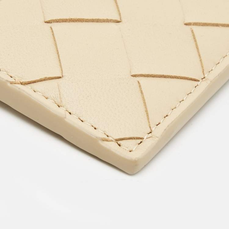 Pre Owned Bottega Veneta Beige Intrecciato Leather Card Holder