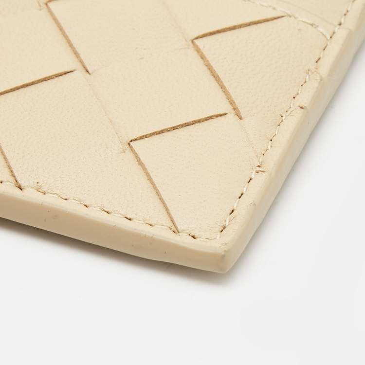 Pre Owned Bottega Veneta Beige Intrecciato Leather Card Holder