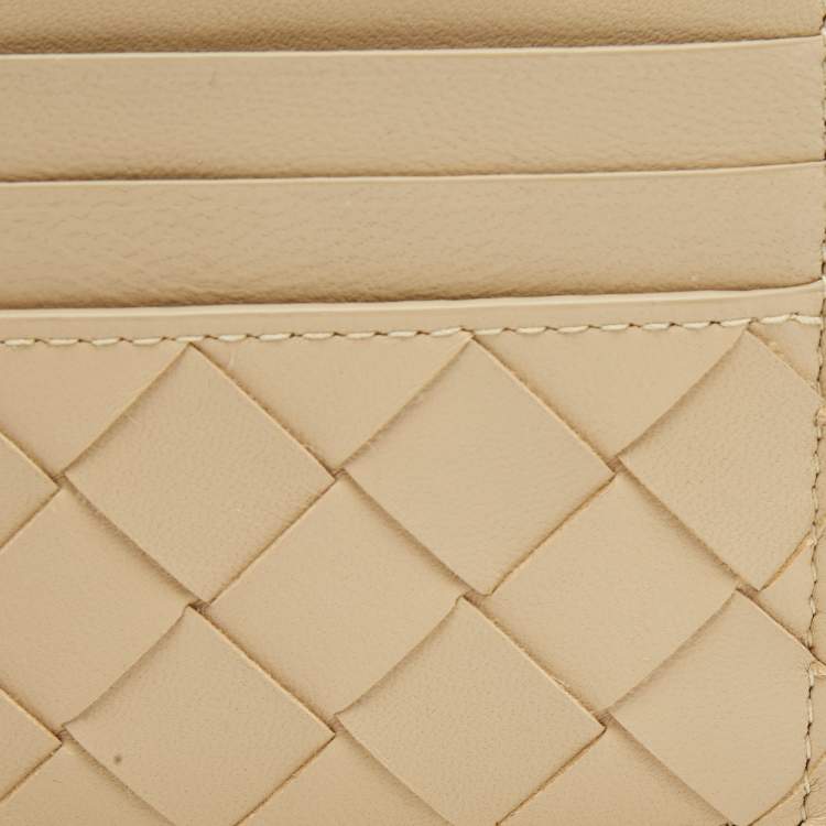 Pre Owned Bottega Veneta Beige Intrecciato Leather Card Holder