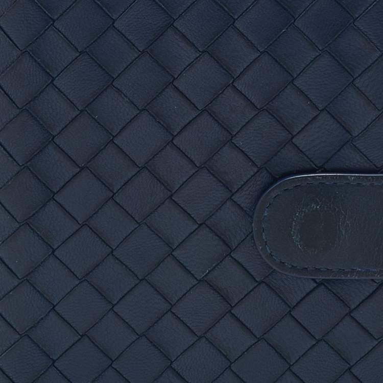 Pre Owned Bottega Veneta Blue Intrecciato Leather Flap Continental Wallet