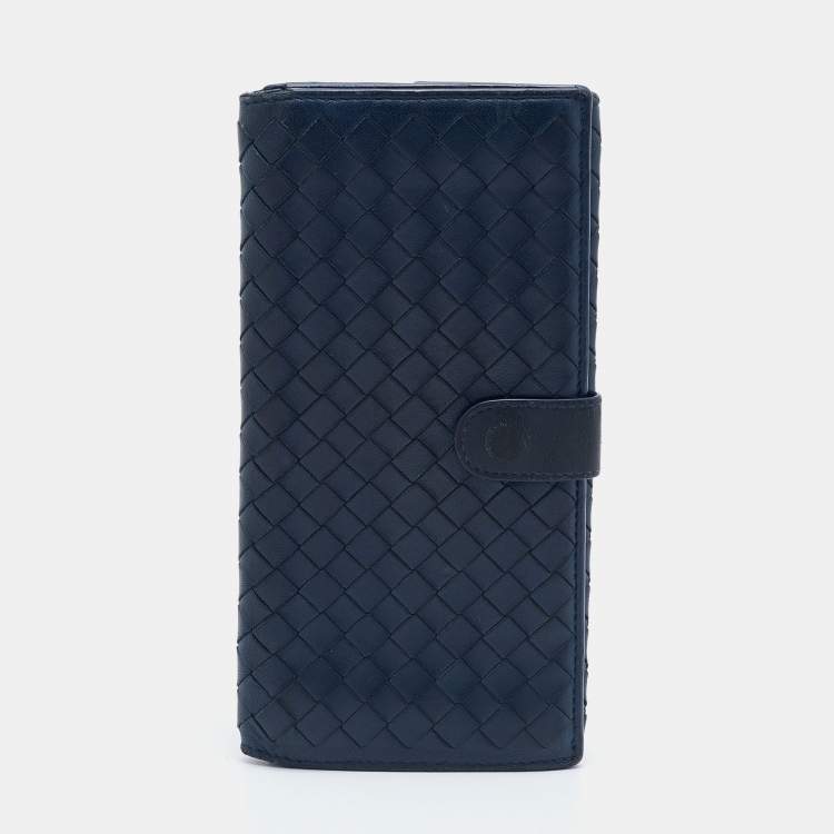 Pre Owned Bottega Veneta Blue Intrecciato Leather Flap Continental Wallet