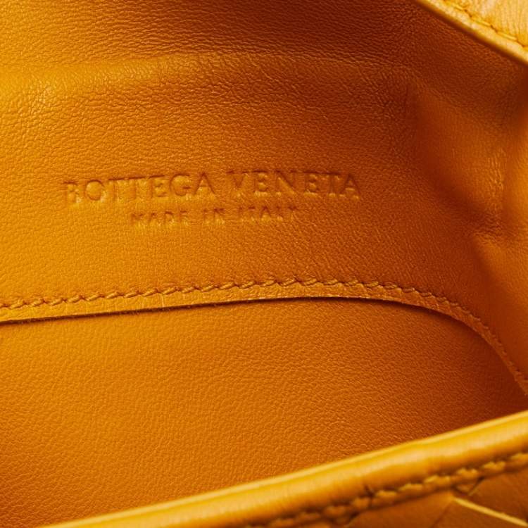 Pre Owned Bottega Veneta Mustard Intrecciato Leather Flap Crossbody Bag