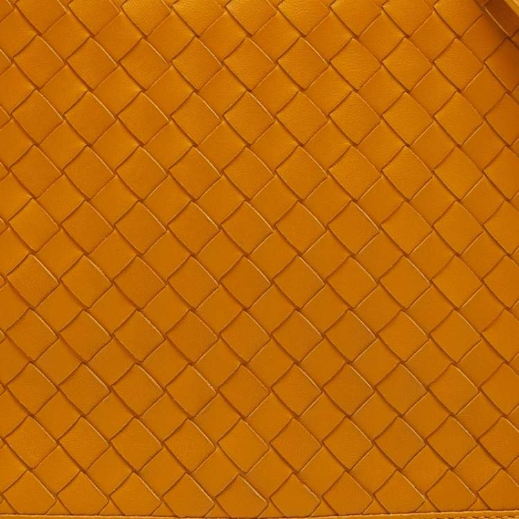 Pre Owned Bottega Veneta Mustard Intrecciato Leather Flap Crossbody Bag
