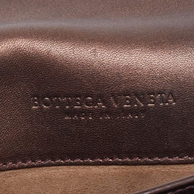 Pre Owned Bottega Veneta Bronze Intrecciato Leather Flap Chain Shoulder Bag