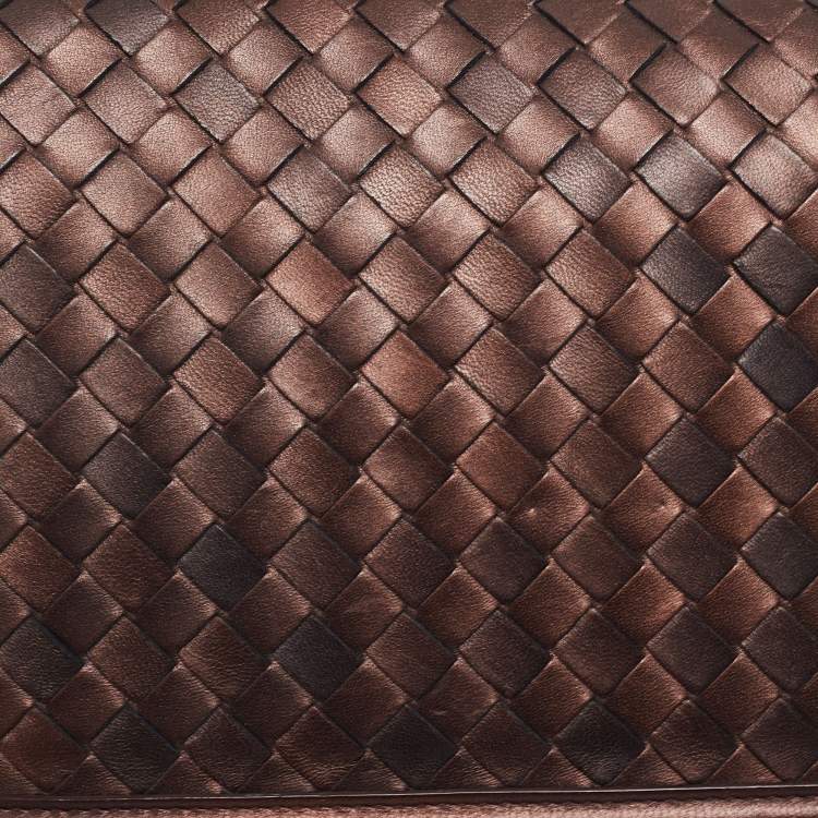 Pre Owned Bottega Veneta Bronze Intrecciato Leather Flap Chain Shoulder Bag