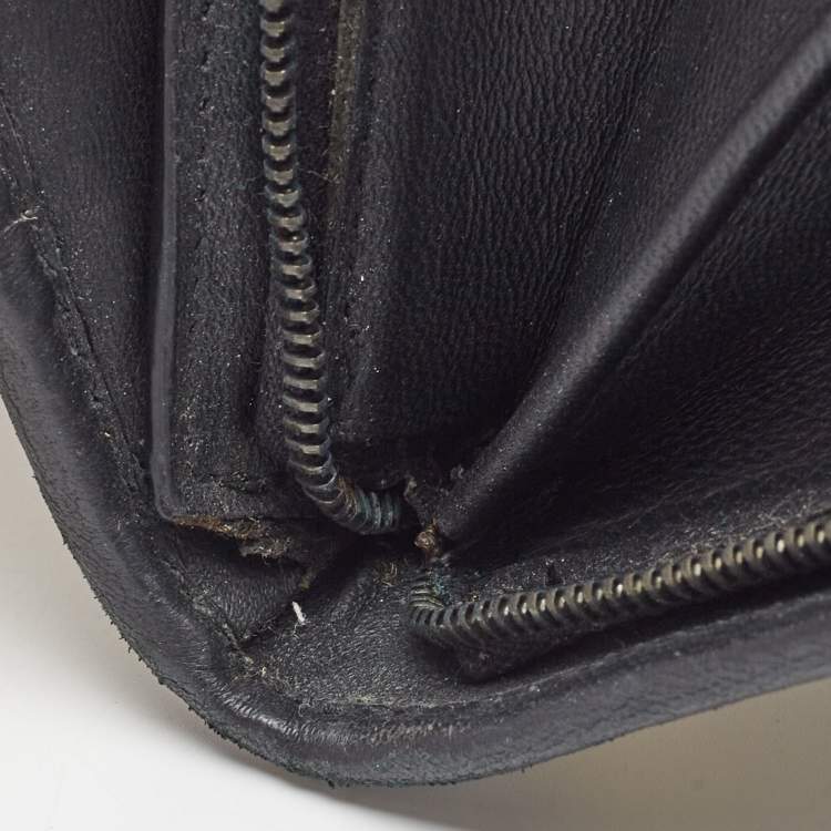 Pre Owned Bottega Veneta Black/Cream Intrecciato Houndstooth Flap Continental Wallet