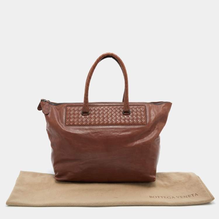 Pre Owned Bottega Veneta Brown Intrecciato Leather Tote