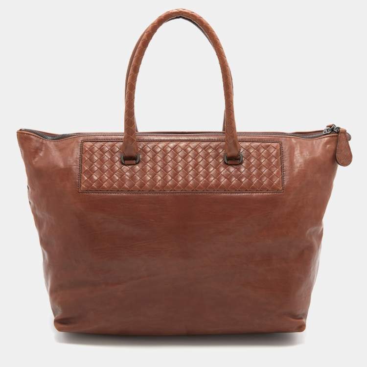 Pre Owned Bottega Veneta Brown Intrecciato Leather Tote