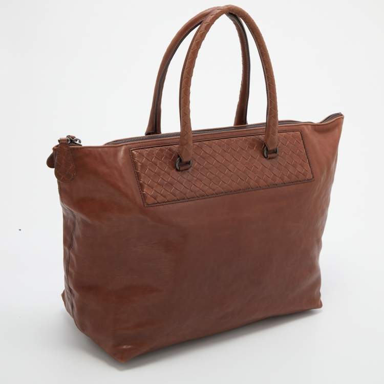 Pre Owned Bottega Veneta Brown Intrecciato Leather Tote