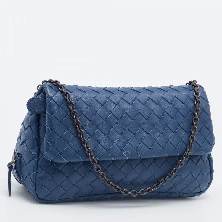 Pre Owned Bottega Veneta Blue Intreccaito Leather Olimpia Chain Bag