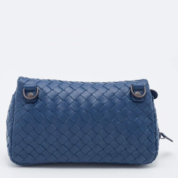 Pre Owned Bottega Veneta Blue Intreccaito Leather Olimpia Chain Bag